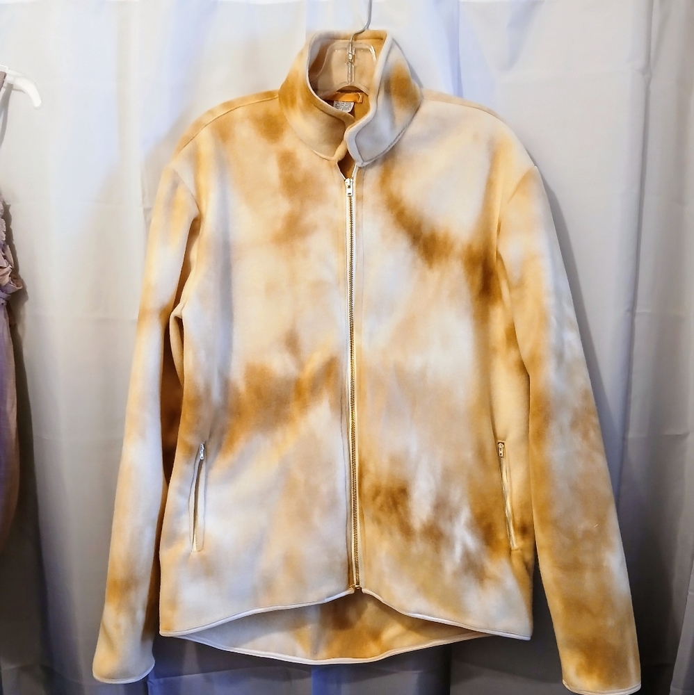 New Fleece Full Zip up Sweatshirt women L Tan Tie Dye Stylish Tan Women's Jacket